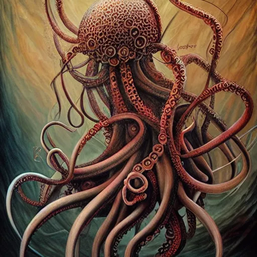 Image similar to tentacles, octopus, drawn by karol bak