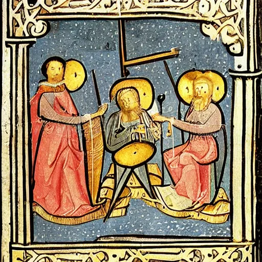 Prompt: medieval illustration of the biggest musical instrument