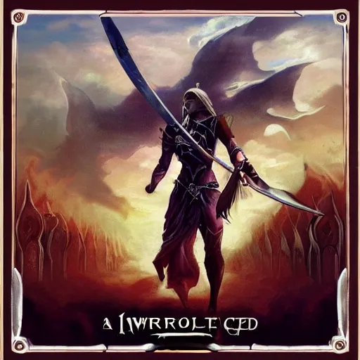 Image similar to a sword raised high, album art, cover art, poster, style of magic the gathering