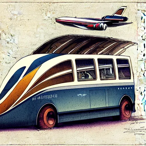 Prompt: design, a jet bus vehicle, borders, lines, decorations, muted colors, by jean - baptiste monge