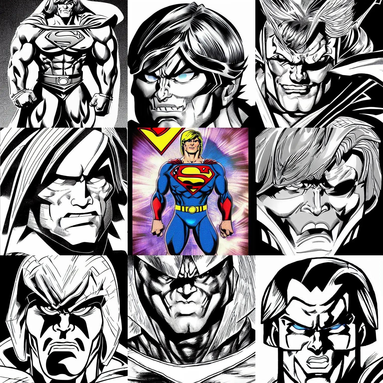 Prompt: he - man!!! jim lee!!! macro face smirk!! shot!! flat ink sketch by jim lee face close up headshot superman costume in the style of jim lee, x - men superhero comic book character by jim lee