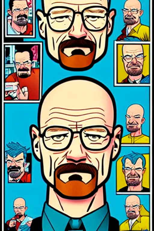 Image similar to walter white, in the style of dan parent, as drawn by dan parentfor archie comics,