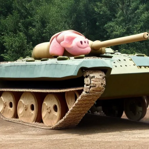 Prompt: pig driving a tank