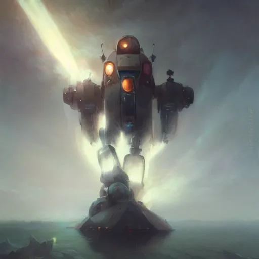 Image similar to cinematic - shot'' mech robot with highly detailed body made by ivan aivazovsky, peter mohrbacher, greg rutkowski volumetric light effect broad light oil painting painting fantasy art style sci - fi art style realism premium prints available artwork unreal engine