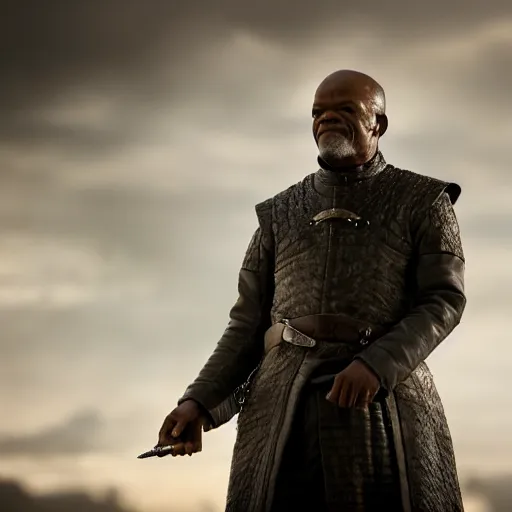 Image similar to a beautiful detailed photograph of samuel jackson in game of thrones fantasy, volumetric lighting, high details