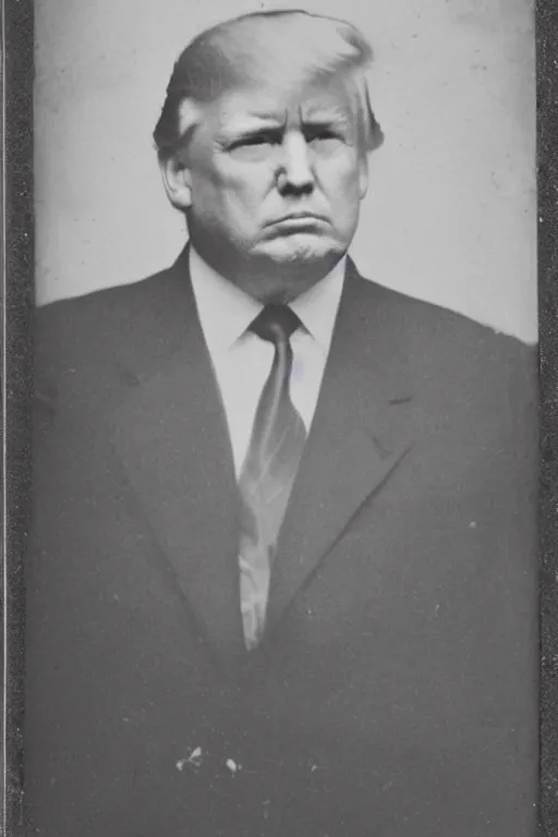 Prompt: a tintype photo of a very obese Donald Trump