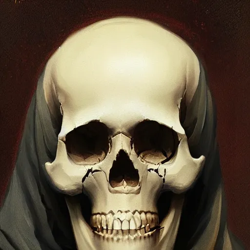 Image similar to painting of the virgin mary skull face by greg rutkowski and jc leyendecker