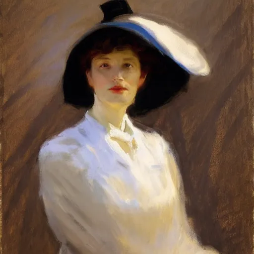 Prompt: woman wearing a big hat, by john singer sargent.