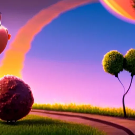 Image similar to A landscape from Cloudy with a Chance of Meatballs (2009), sunset time, award winning