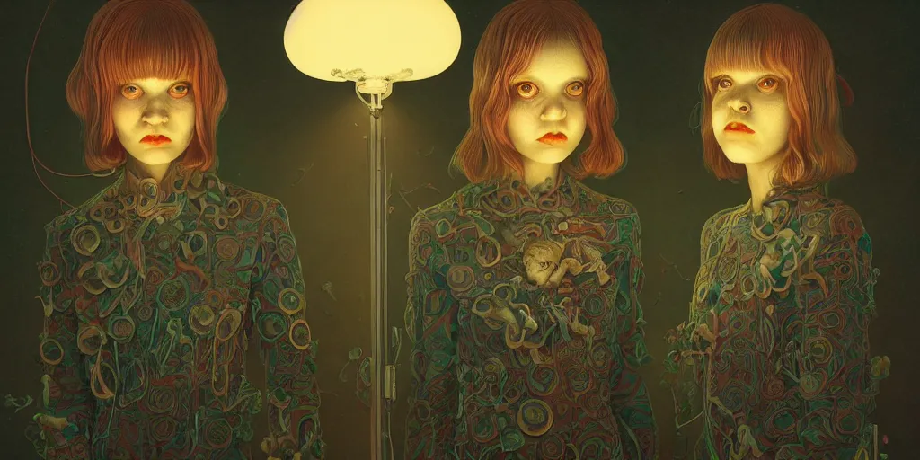 Prompt: creepy twins, dark background, backlit:: by Martine Johanna and Simon Stålenhag and Chie Yoshii and Casey Weldon and Guillermo del toro :: ornate, dynamic, particulate, intricate, elegant, highly detailed, centered, artstation, smooth, sharp focus, octane render, 3d