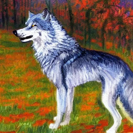 Image similar to retarded wolf, impressionism