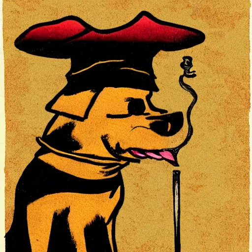 Image similar to dog with a wizard cap casting a spell