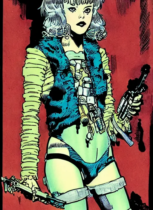 Prompt: a portrait of a pretty sewer punk young lady by al williamson