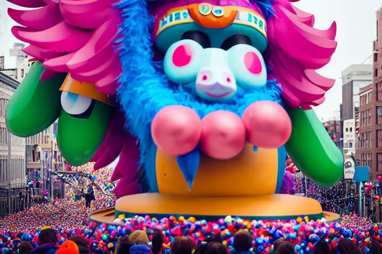 Prompt: photo of giant cute elaborate parade float character designed by ( ( ( ( ( ( ( ( rutowski ) ) ) ) ) ) ) ) and beeple!!!!!!!!!!!!!!, in the macys parade, detailed 4 k photo,