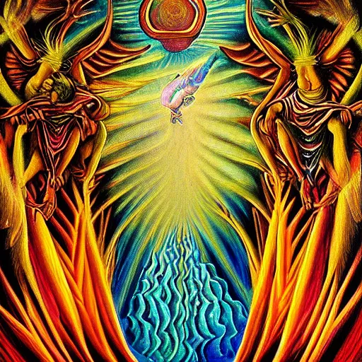 Prompt: the way out of purgatory, dmt airbrush art by botticelli