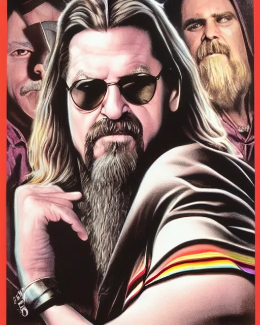 Image similar to the dude in the big lebowski, airbrush, drew struzan illustration art, key art, movie poster