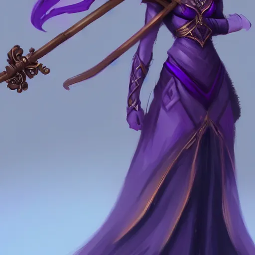 Image similar to a woman in a purple dress holding a staff, concept art by li fangying, artstation contest winner, fantasy art, dark and mysterious, artstation hd, concept art