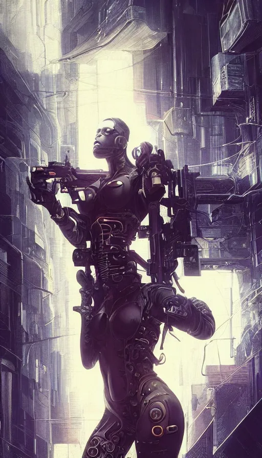 Image similar to I have no mouth and i want to scream, cyberpunk angry gorgeous gunslinger, alterd carbon, William Gibson, neon, fibonacci, sweat drops, insane, intricate, highly detailed, digital painting, artstation, concept art, smooth, sharp focus, illustration, Unreal Engine 5, 8K, art by artgerm and greg rutkowski and alphonse mucha