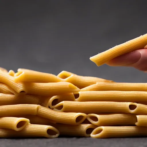 Prompt: long shot photograph of a human made of penne pasta carrying a glock-19, 4k, ultra HD