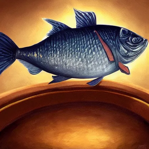 Prompt: a fish laying on top of a chocolate bar. soft, atmospheric, warm lighting. highly detailed digital painting by mandy jurgens.