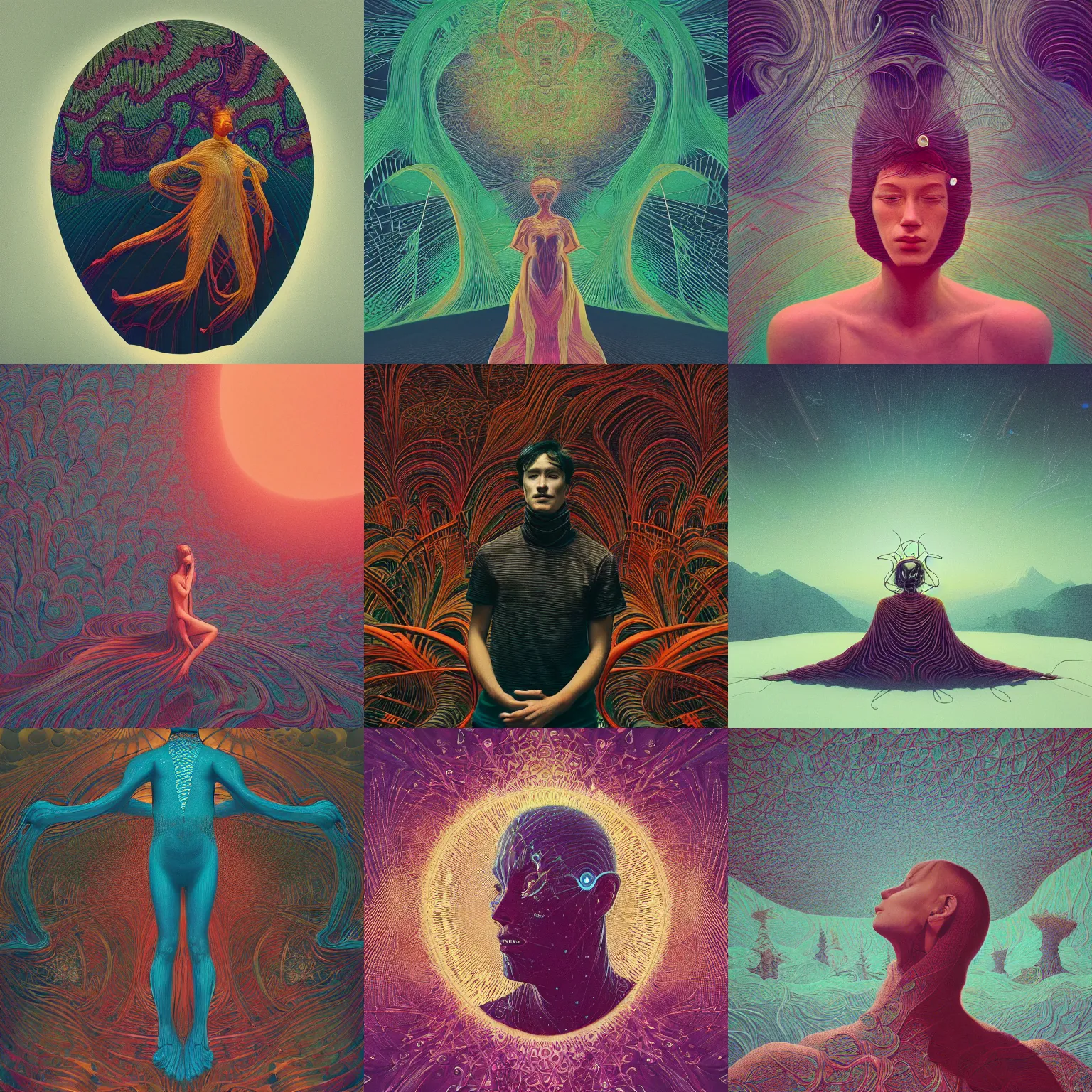 Prompt: long shot, kodak portra, 8 k, prana, studio light, fine art portrait photography, victo ngai, fashion photography, kilian eng, camille vivier, moebius, digital art, masterpiece, fractal pattern background, alex grey, fantastically beautiful, beksinski, dan mumford, simon stalenhag, artstation, maxfield parrish