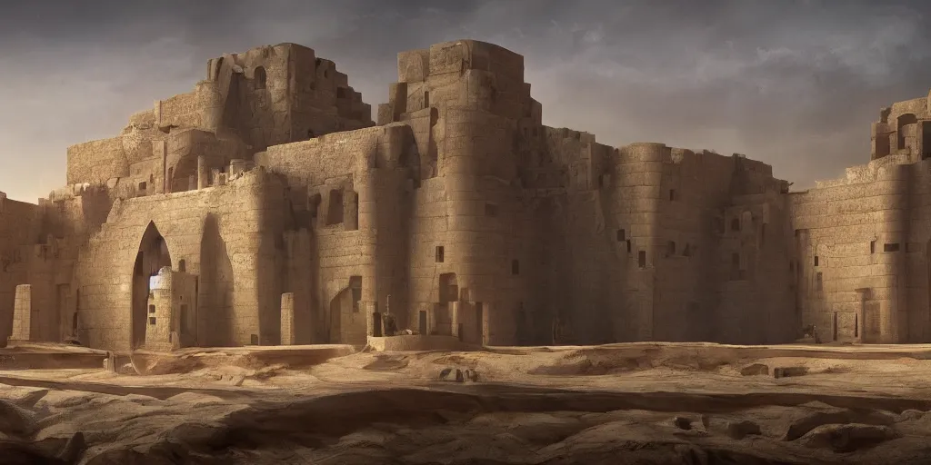 Image similar to A beautiful, perfect, impressive, amazing concept art digital CG painting of a acient mesopotamia castle, trending on ArtStation, Unreal Engine