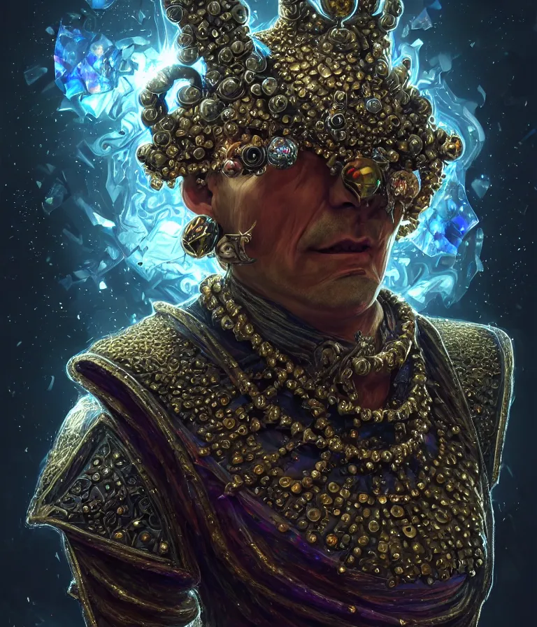 Image similar to front!!! shot of a court jester!!! character, mesmerizing fractal hypercubes, platinum cracked, dark holography!!!, future, metallic galactic, crystalline edges, polygonal, elegant, highly detailed, centered, (((artstation, concept art, jagged, sharp focus, artgerm, Tomasz Alen Kopera, Peter Mohrbacher, donato giancola, Joseph Christian Leyendecker, WLOP, Boris Vallejo))), ((raytracing)), mugshot!!!!!, ugly!!!!!!, octane render, nvidia raytracing demo, octane render, nvidia raytracing demo, octane render, nvidia raytracing demo, 8K, cinematic, masterpiece, fine portrait