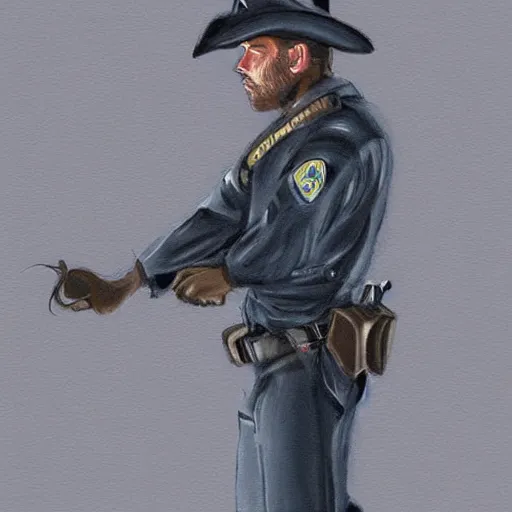 Image similar to A police officer arresting a cowboy, trending on art station