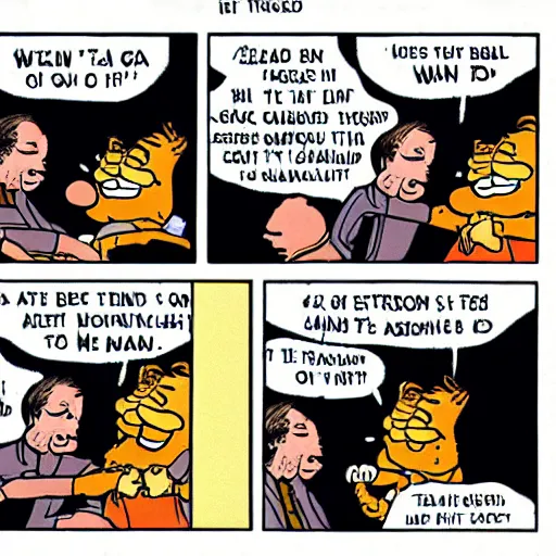 Image similar to garfield comic strip of phil taylor kicking a man to death in the street