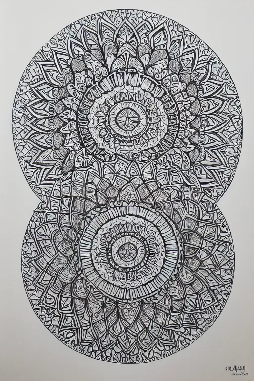Prompt: symmetric bird mandala ink drawing