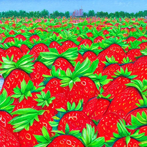 Image similar to a city of strawberries, artistic