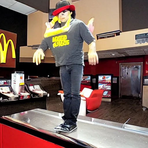 Image similar to criss angel mindfreak levitating over mcdonalds