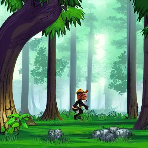 Image similar to a clearing in a forest in the style of the curse of monkey island point and click adventure game