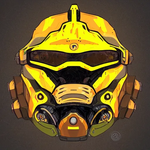 Image similar to helmet lion cyberpunk made of yellow lava and fire in borderlands 3 style, profile portrait, digital illustration, vector art, drawing, mecha, epic size, epic scale, macro art