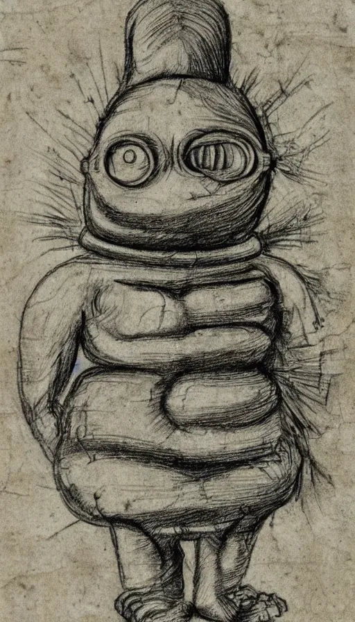 Prompt: labeled anatomical drawing of a minion by leonardo davinci