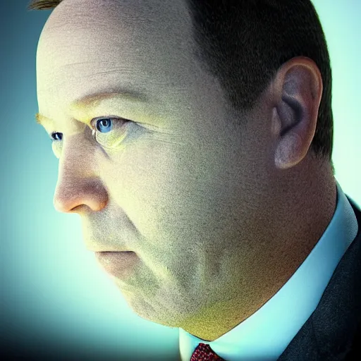 Image similar to hyperrealistic mixed media image of a scantily dressed alex jones from info wars, stunning 3 d render inspired art by istvan sandorfi and greg rutkowski, perfect facial symmetry, realistic, highly detailed attributes and atmosphere, dim volumetric cinematic lighting, 8 k octane extremely hyper - detailed render, post - processing, masterpiece,