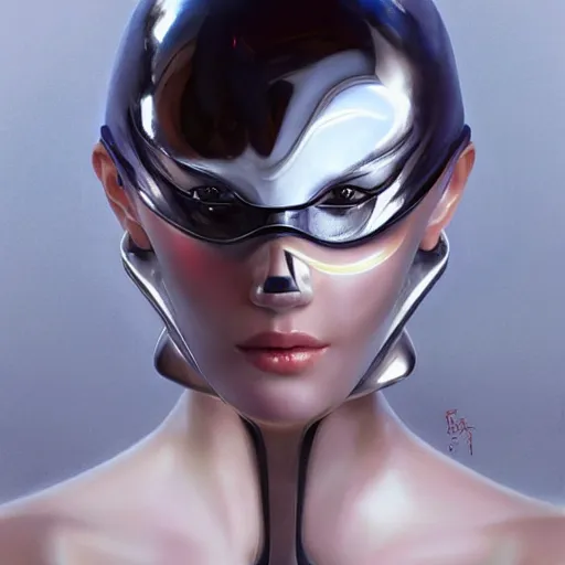 Image similar to A masterpiece portrait of a Incredibly beautiful futuristic latex fashion model girl with mask. With . Vogue. trending on artstation, digital art, by Stanley Artgerm Lau, WLOP, Rossdraws, James Jean, Andrei Riabovitchev, Marc Simonetti, Yoshitaka Amano