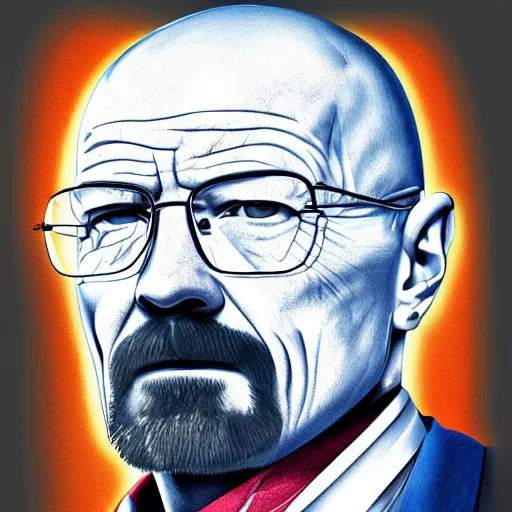 Image similar to Walter White, accurate anatomy, highly detailed, digital art, centered, portrait, colored