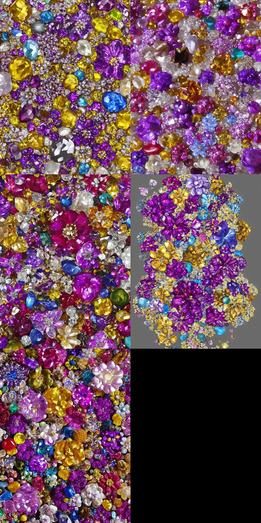 Prompt: flowers made of precious stones , 16k, hyperrealism, high detail, ray tracing