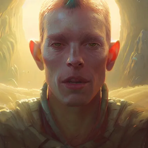 Image similar to highly detailed portrait from a male alien, stephen bliss, unreal engine, fantasy art by greg rutkowski, loish, rhads, ferdinand knab, makoto shinkai and lois van baarle, ilya kuvshinov, rossdraws, tom bagshaw, global illumination, radiant light, detailed and intricate environment