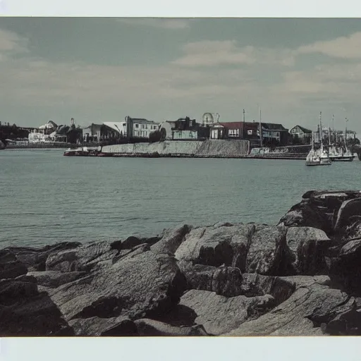 Prompt: vintage photo landscape of portland maine, calm, serene, intricate, trending on artstation