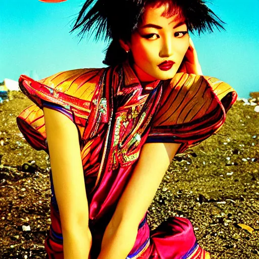 Image similar to a beautiful professional photograph by hamir sardar, herb ritts and ellen von unwerh for the cover of vogue magazine of a beautiful and unusually attractive tibetan female fashion model looking at the camera in a flirtatious way, zeiss 5 0 mm f 1. 8 lens