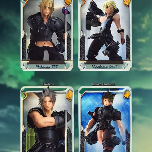 Image similar to final fantasy 7 action cards, Photorealism, cinematic lights, 115mm -ar 16:9