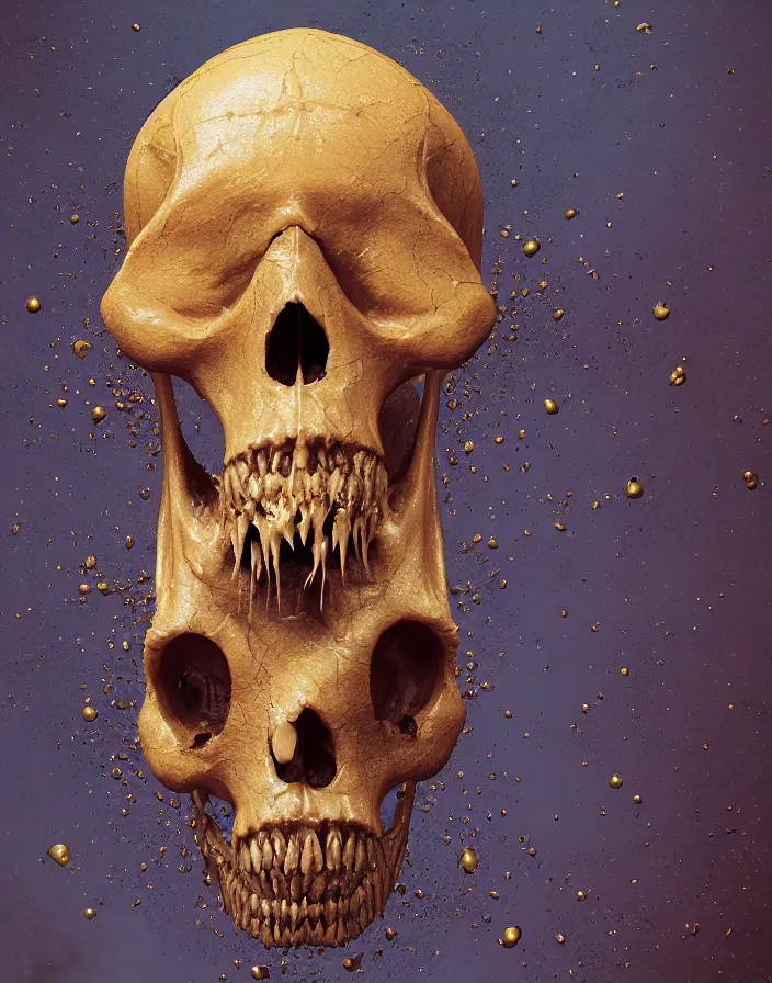 Prompt: portrait of a melting wax skull. intricate abstract. sharp teeth. delicate artwork. infected by zombie fungus. by Tooth Wu, wlop, beeple, dan mumford. octane render, trending on artstation, greg rutkowski very coherent symmetrical artwork. cinematic, hyper realism, high detail, octane render, 8k, depth of field, bokeh. chrome accents.