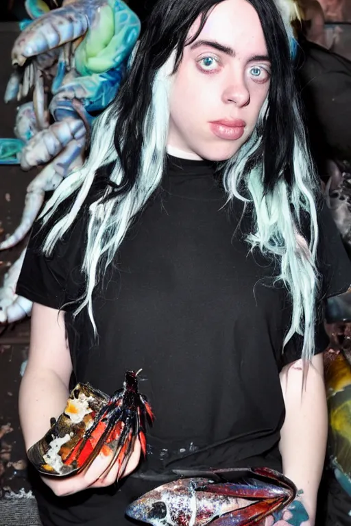 Image similar to half billie eilish half crustacean