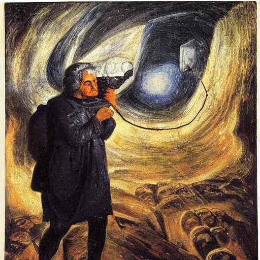 Prompt: Benjamin Netanyahu carrying sacks of money up an obsidian mountain in hell, dark sky, storm, by Franz Stuck