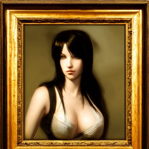 Prompt: seductive Tifa Lockhart portrait, atmospheric lighting, painted, intricate, highly detailed by Rembrandt