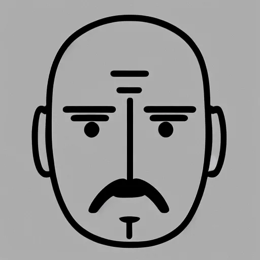 Image similar to minimalistic line portrait of bald short - bearded man with round face, small eyebrows, wide lips and kind blue eyes, black and white, pictogram, ink, pencil