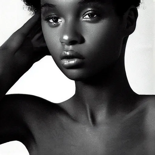 Image similar to aesthetic photo of a beautiful 1 9 8 7 black young female model, trending on pinterest