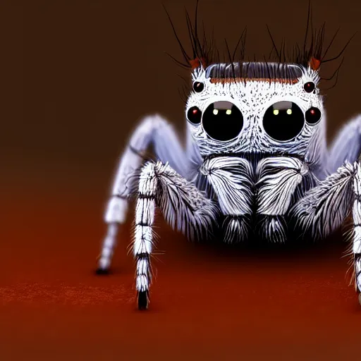 Image similar to A jumping spider wearing a cute little hat, 4k, 8k, unrealengine, HDR